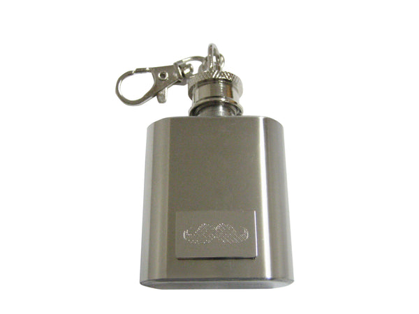 Silver Toned Etched Mustache 1 Oz. Stainless Steel Key Chain Flask