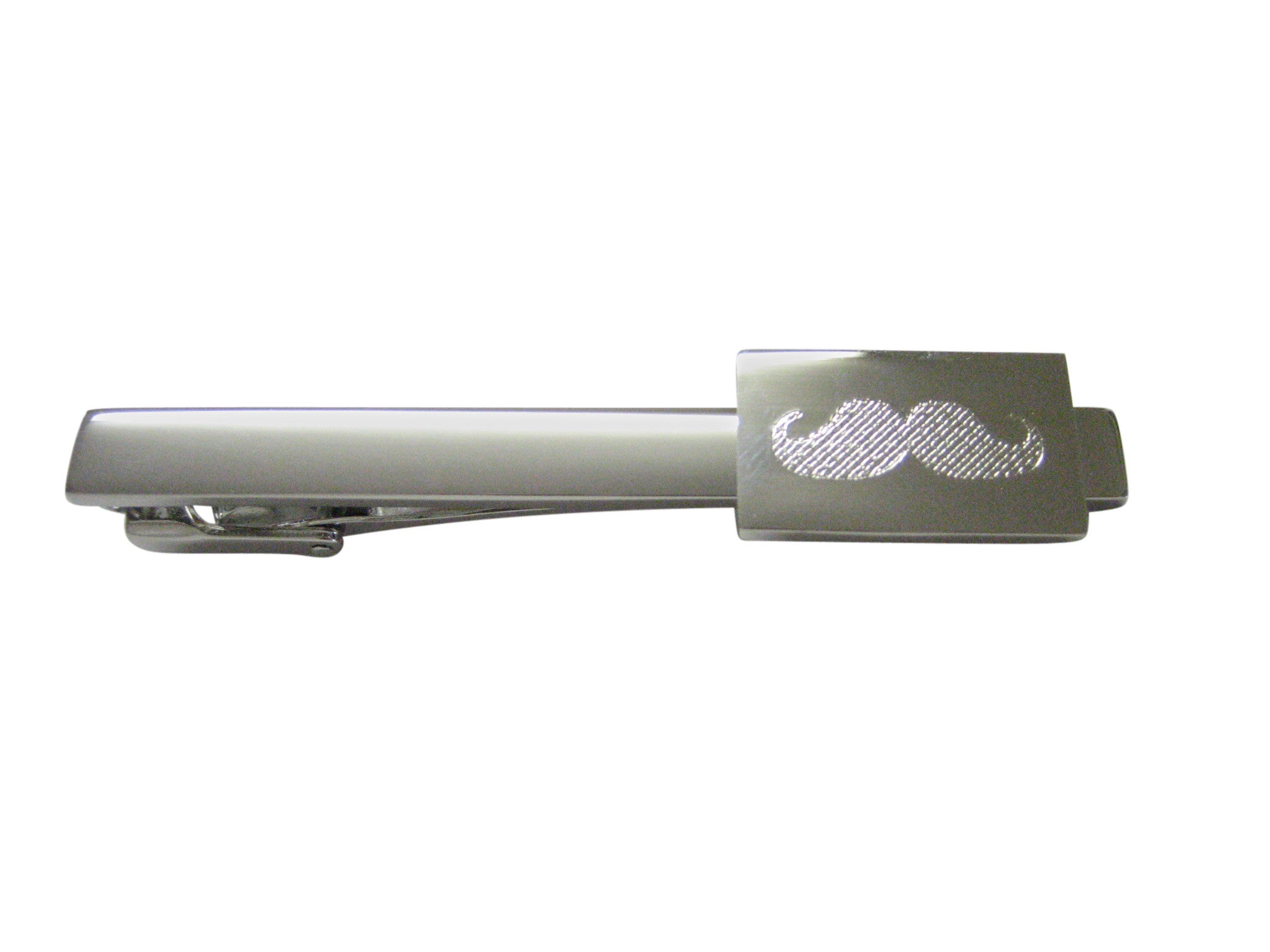 Silver Toned Etched Mustache Square Tie Clip