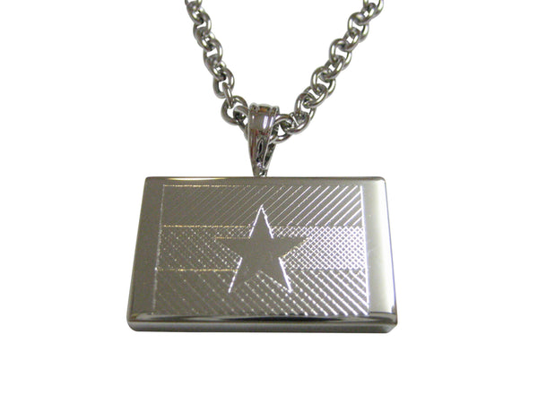 Silver Toned Etched Myanmar Burma Flag Pendant Necklace