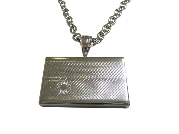 Silver Toned Etched Nauru Flag Pendant Necklace