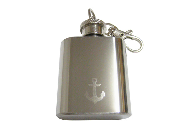 Silver Toned Etched Nautical Anchor 1 Oz. Stainless Steel Key Chain Flask
