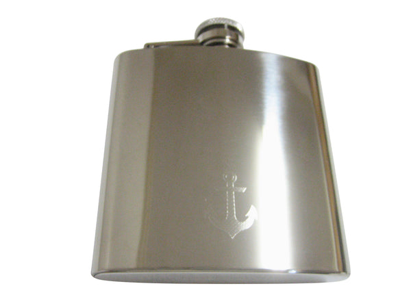 Silver Toned Etched Nautical Anchor 6 Oz. Stainless Steel Flask