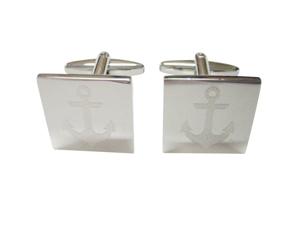 Silver Toned Etched Nautical Anchor Cufflinks