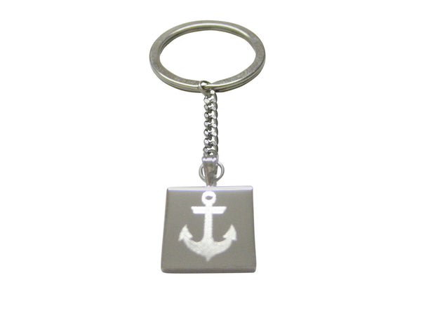 Silver Toned Etched Nautical Anchor Keychain
