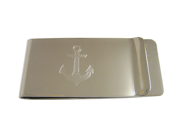 Silver Toned Etched Nautical Anchor Money Clip