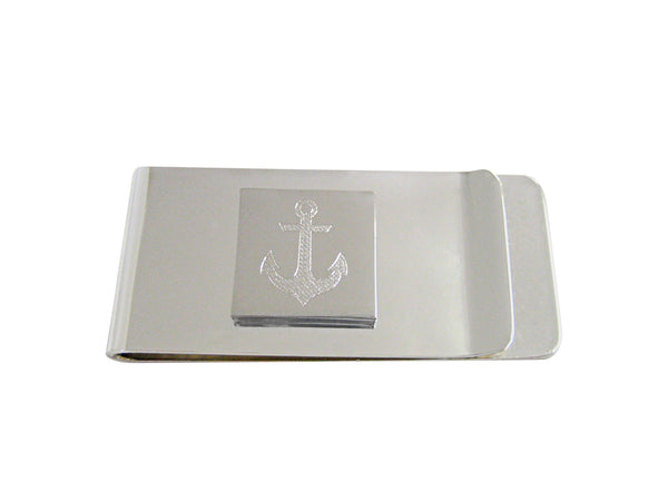Silver Toned Etched Nautical Anchor Money Clip
