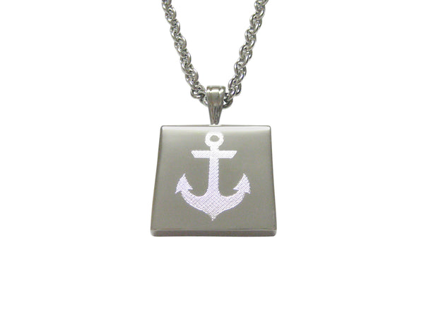 Silver Toned Etched Nautical Anchor Pendant Necklace