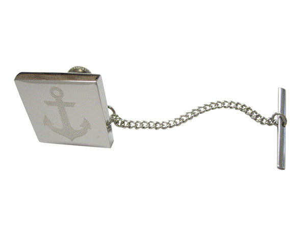 Silver Toned Etched Nautical Anchor Tie Tack