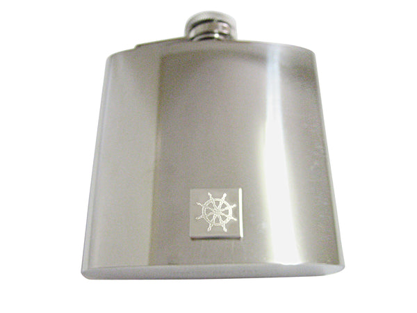 Silver Toned Etched Nautical Helm 6 Oz. Stainless Steel Flask