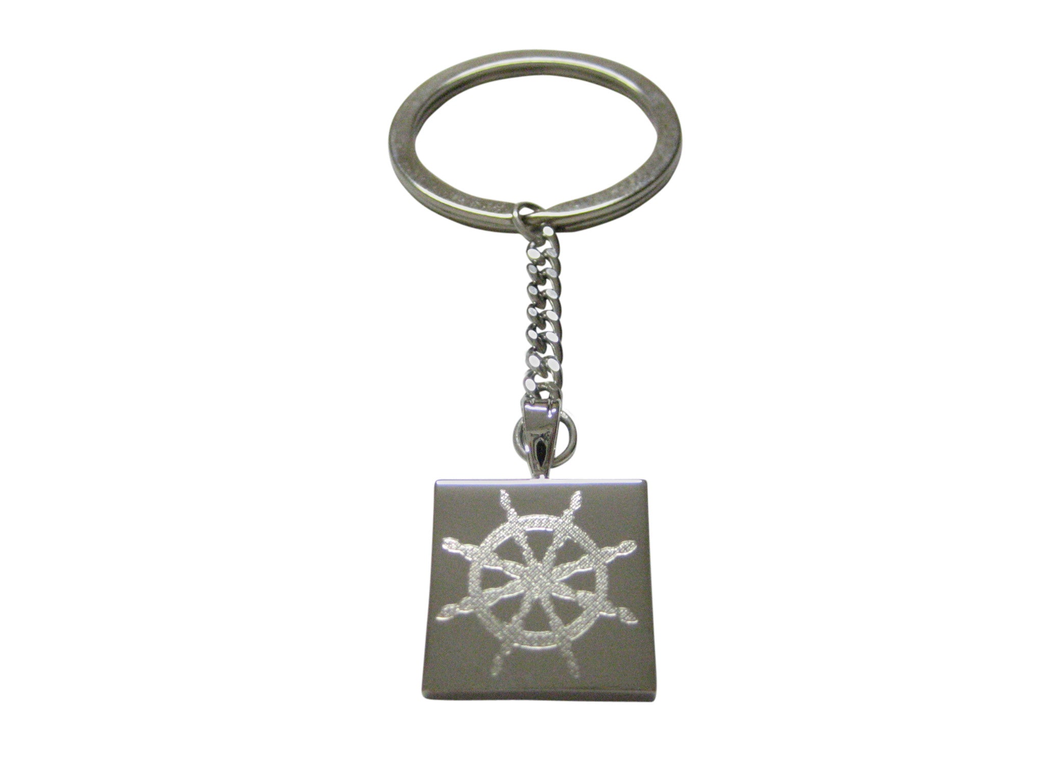 Silver Toned Etched Nautical Helm Keychain