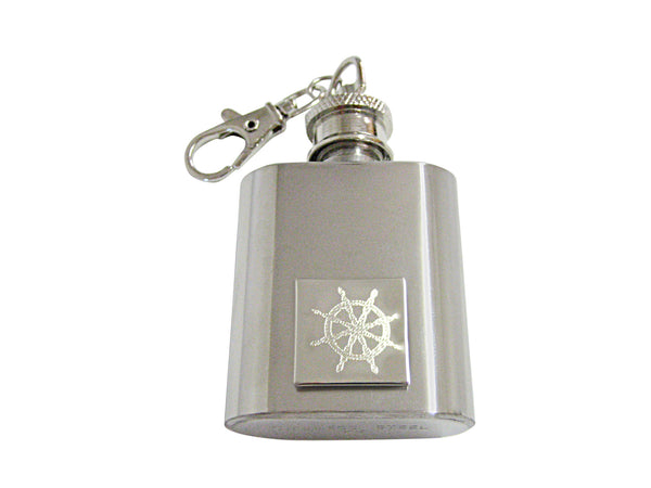 Silver Toned Etched Nautical Helm 1 Oz. Stainless Steel Key Chain Flask
