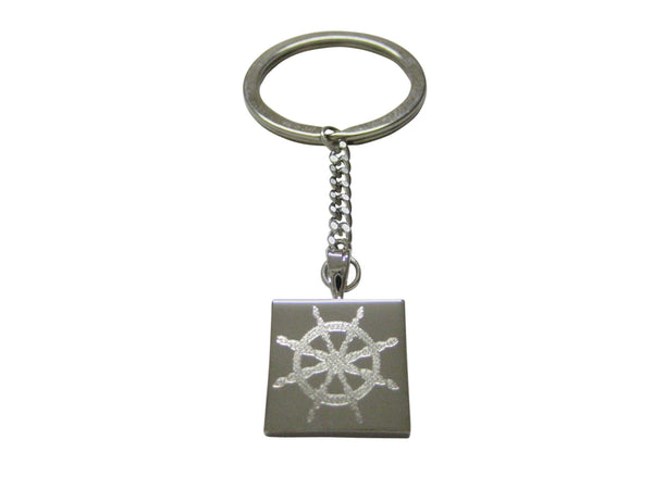 Silver Toned Etched Nautical Helm Keychain