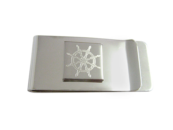 Silver Toned Etched Nautical Helm Money Clip