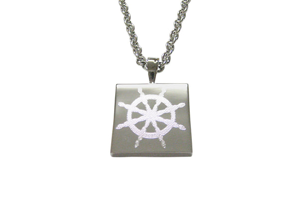 Silver Toned Etched Nautical Helm Pendant Necklace