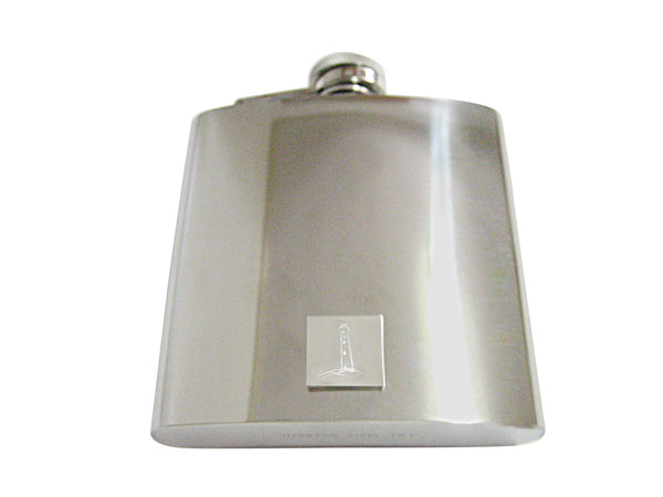 Silver Toned Etched Nautical Lighthouse 6 Oz. Stainless Steel Flask