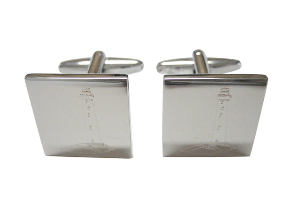 Silver Toned Etched Nautical Lighthouse Cufflinks