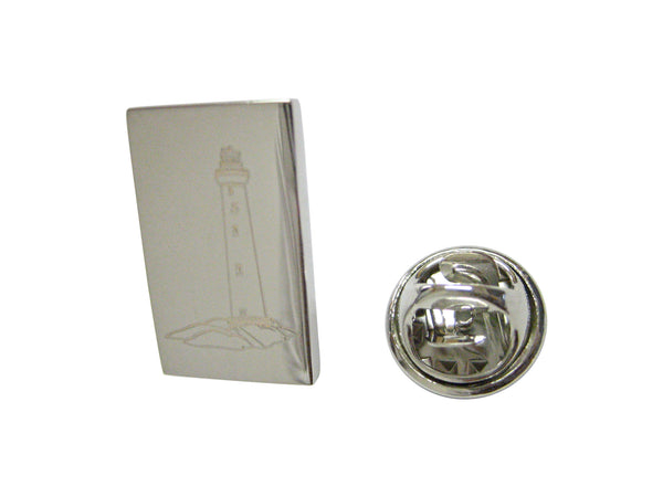Silver Toned Etched Nautical Lighthouse Lapel Pin