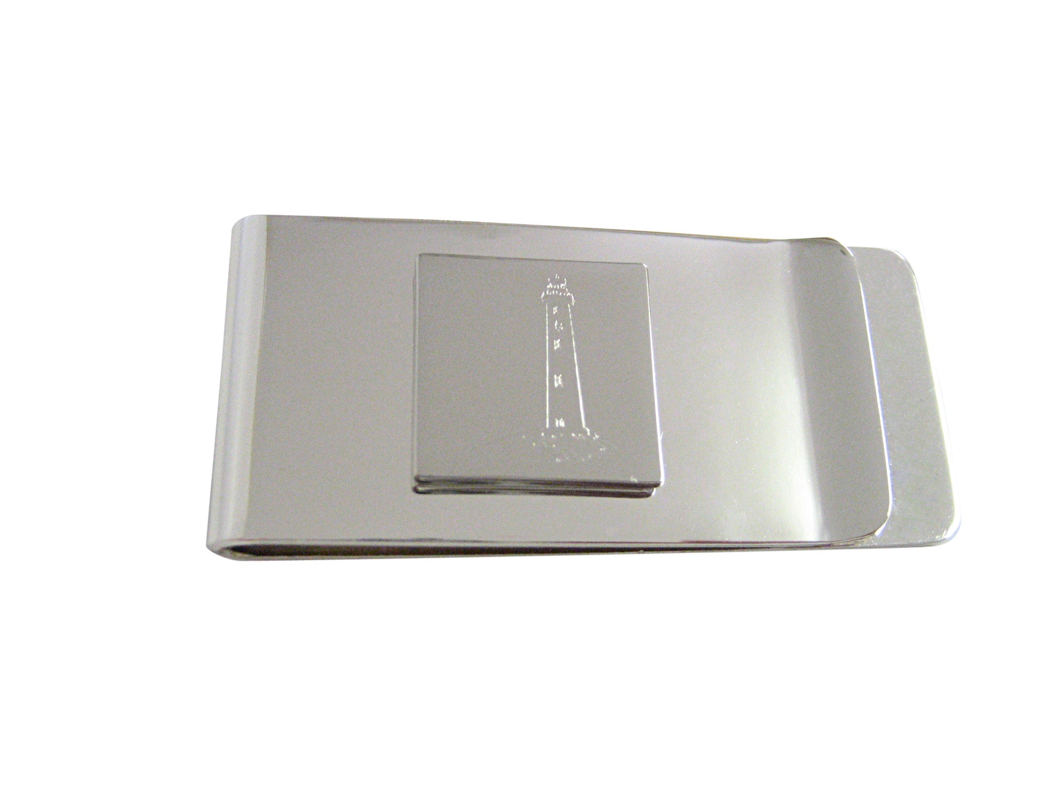 Silver Toned Etched Nautical Lighthouse Money Clip