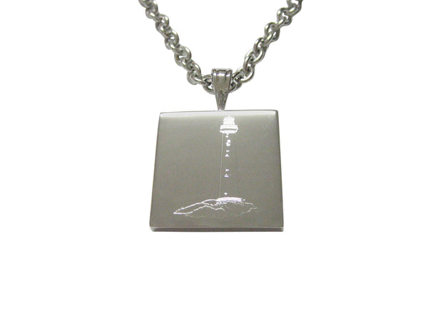 Silver Toned Etched Nautical Lighthouse Pendant Necklace