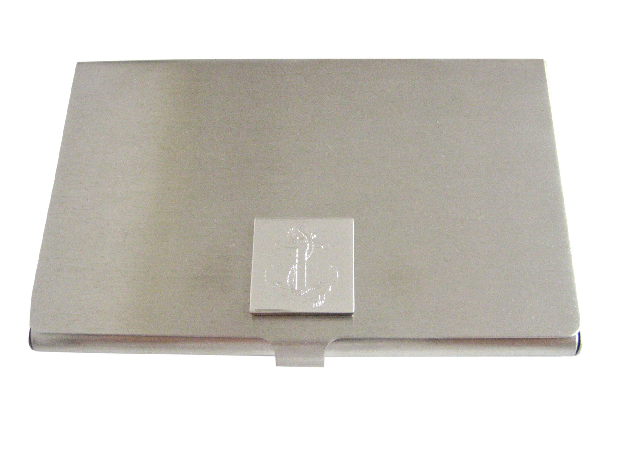 Silver Toned Etched Nautical Roped Anchor Business Card Holder