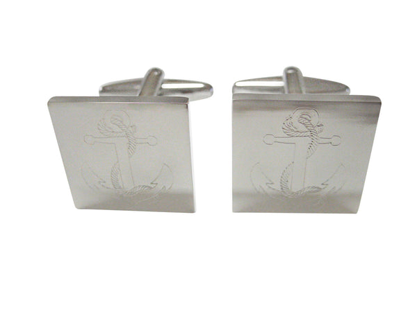 Silver Toned Etched Nautical Roped Anchor Cufflinks