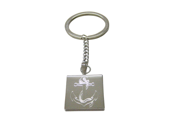 Silver Toned Etched Nautical Roped Anchor Keychain