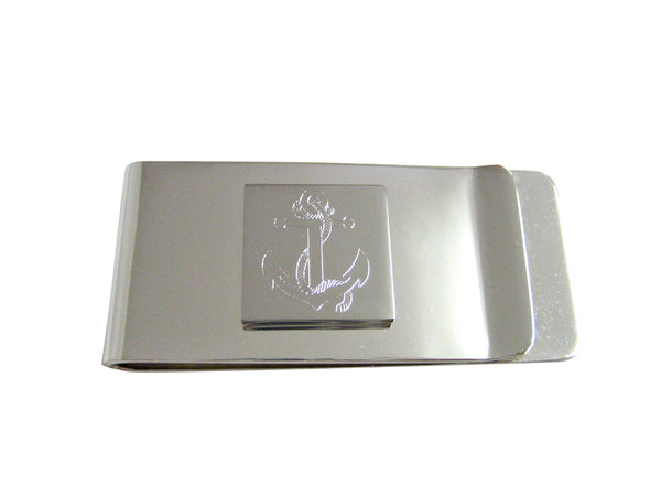 Silver Toned Etched Nautical Roped Anchor Money Clip