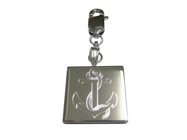 Silver Toned Etched Nautical Roped Anchor Pendant Zipper Pull Charm