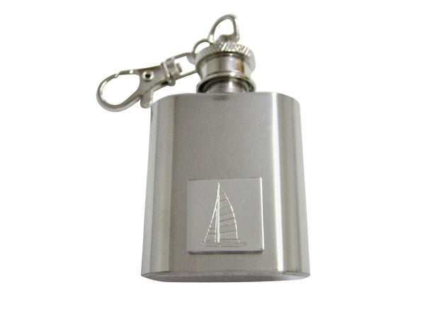 Silver Toned Etched Nautical Sail Boat 1 Oz. Stainless Steel Key Chain Flask