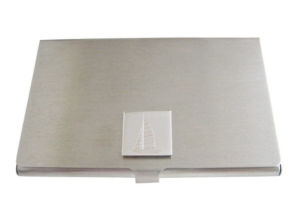 Silver Toned Etched Nautical Sail Boat Business Card Holder