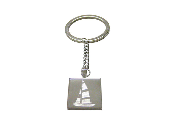 Silver Toned Etched Nautical Sail Boat Keychain