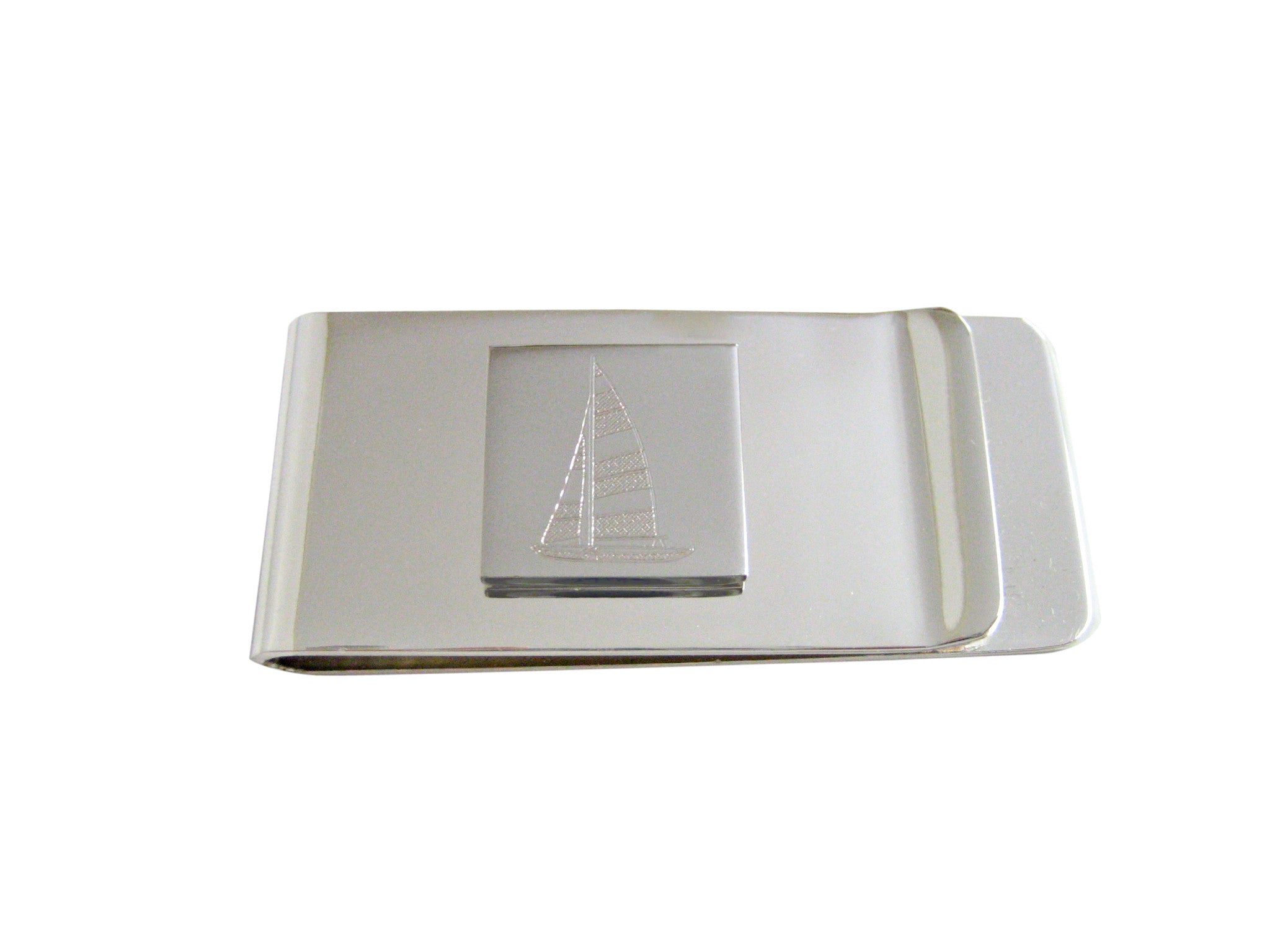 Silver Toned Etched Nautical Sail Boat Money Clip