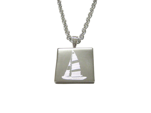 Silver Toned Etched Nautical Sail Boat Pendant Necklace