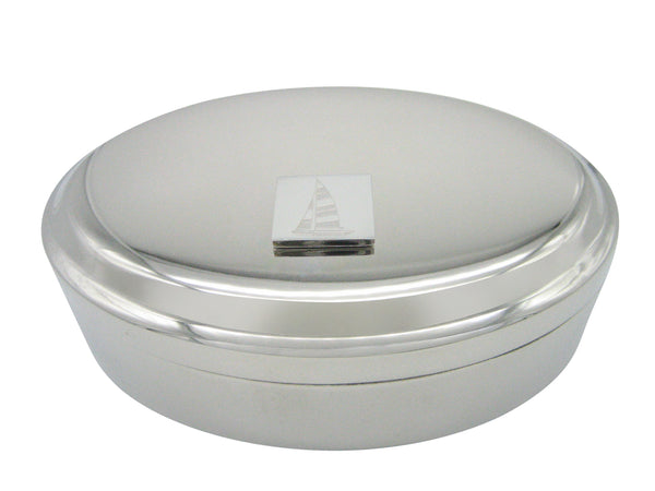 Silver Toned Etched Nautical Sail Boat Pendant Oval Trinket Jewelry Box