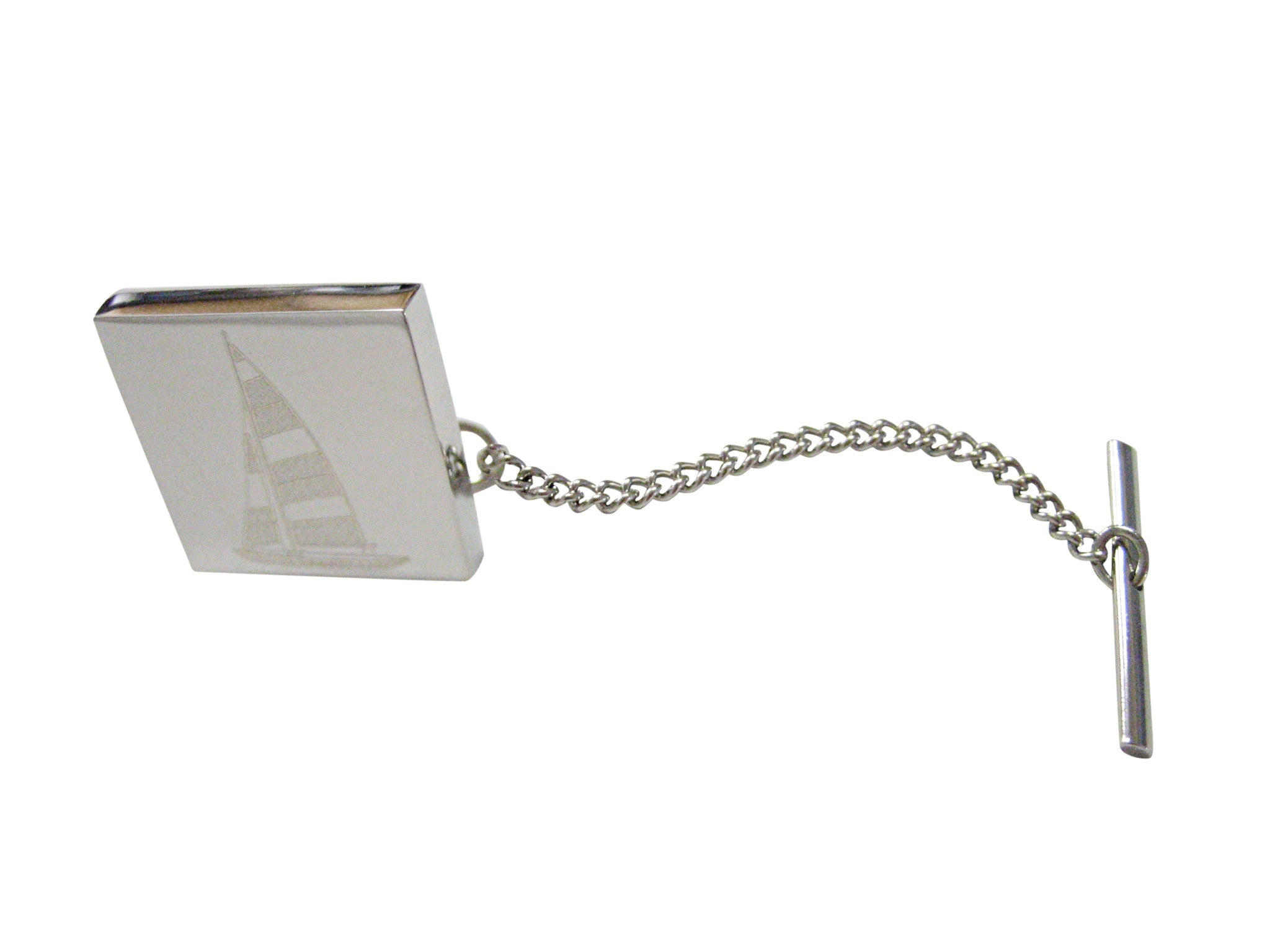 Silver Toned Etched Nautical Sail Boat Tie Tack