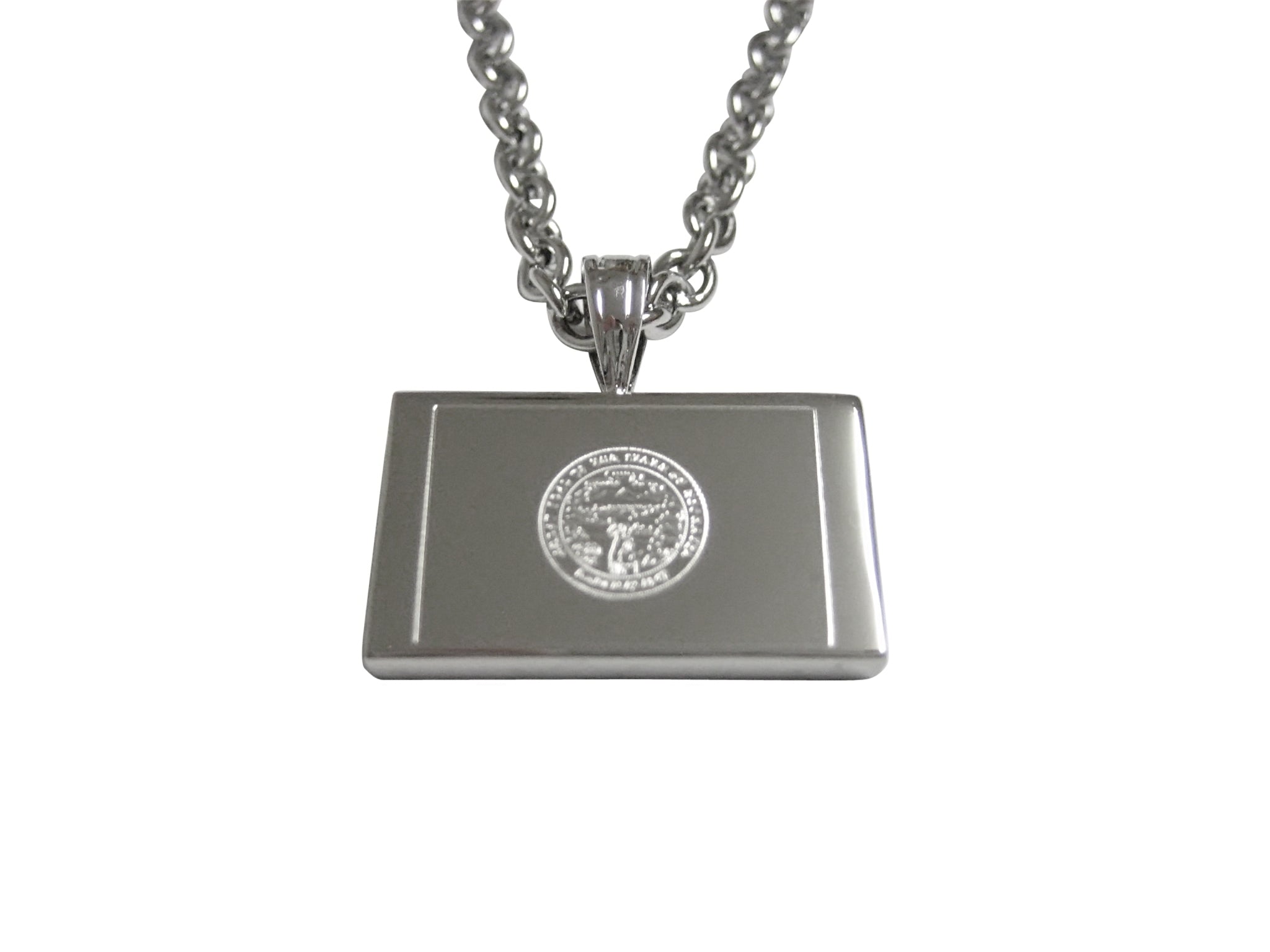 Silver Toned Etched Nebraska State Flag Pendant Necklace