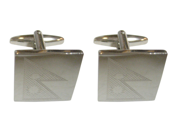 Silver Toned Etched Nepal Flag Cufflinks