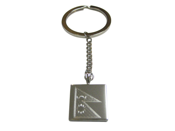 Silver Toned Etched Nepal Flag Pendant Keychain