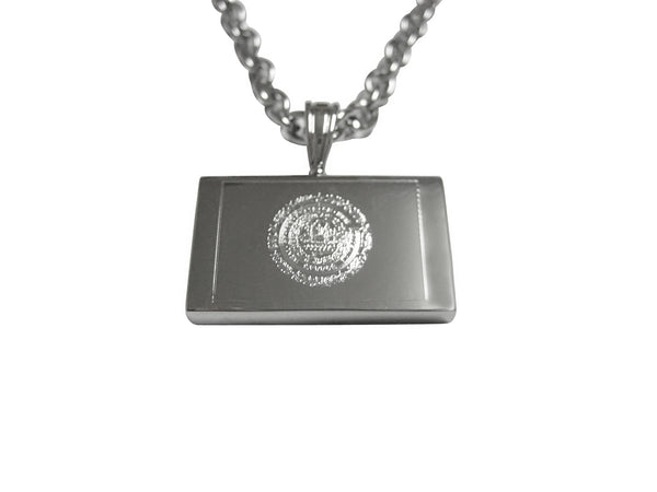 Silver Toned Etched New Hampshire State Flag Pendant Necklace