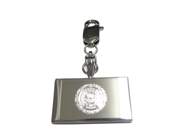 Silver Toned Etched New Hampshire State Flag Pendant Zipper Pull Charm