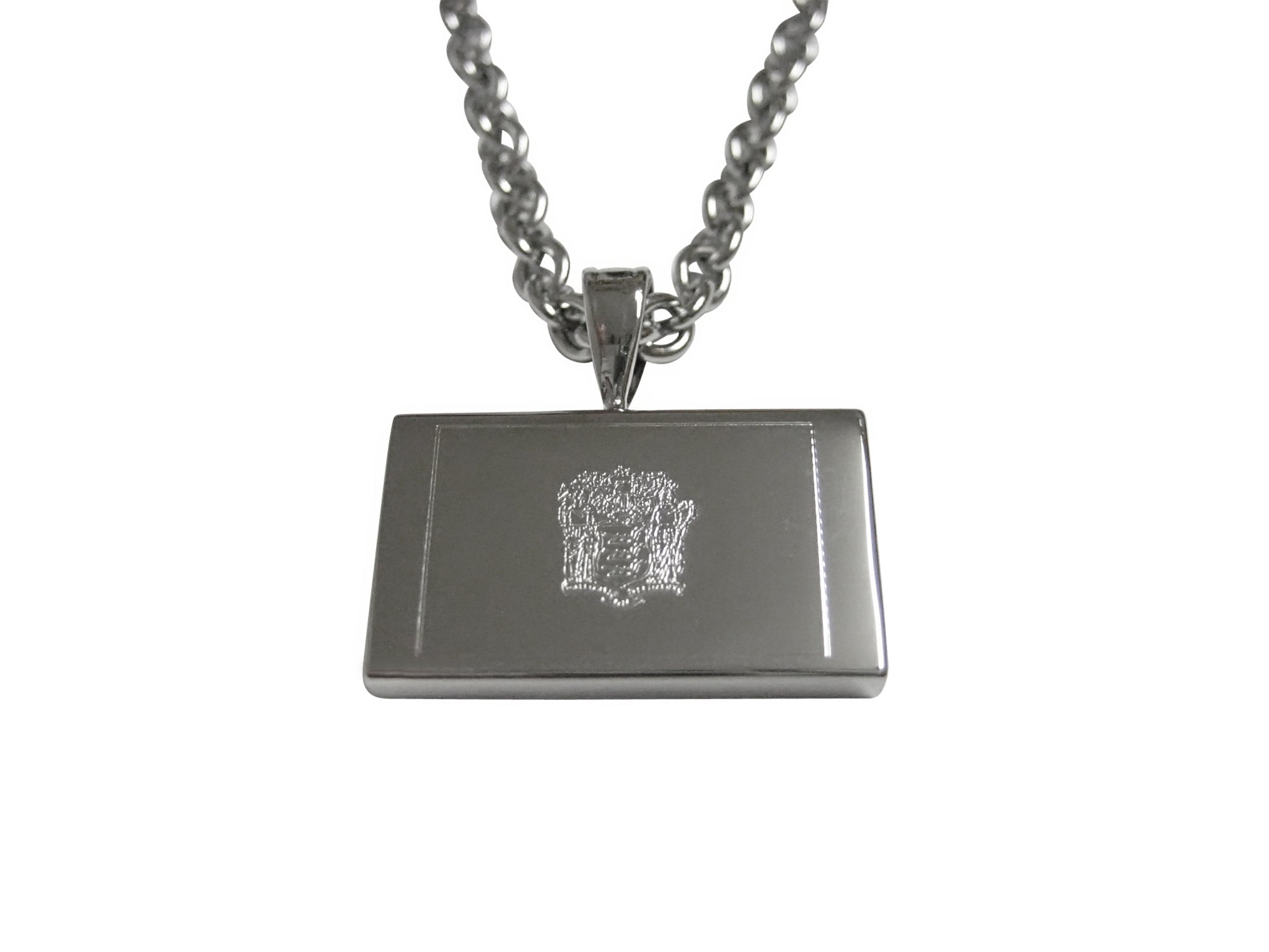 Silver Toned Etched New Jersey State Flag Pendant Necklace