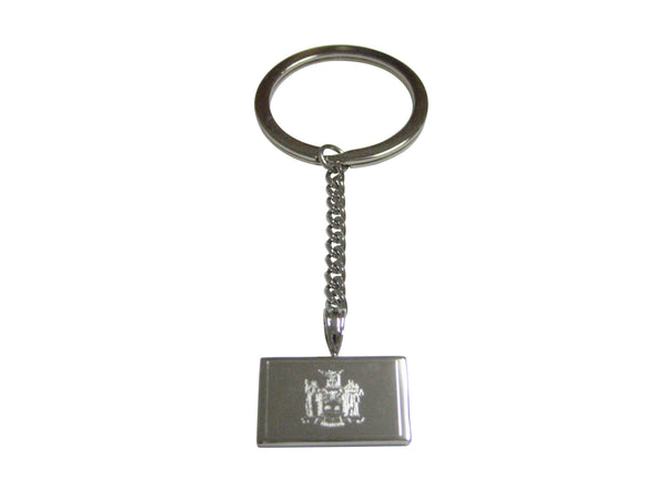 Silver Toned Etched New York State Flag Pendant Keychain