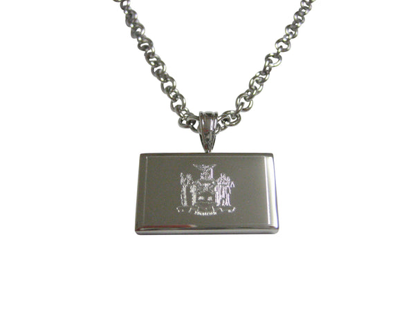 Silver Toned Etched New York State Flag Pendant Necklace