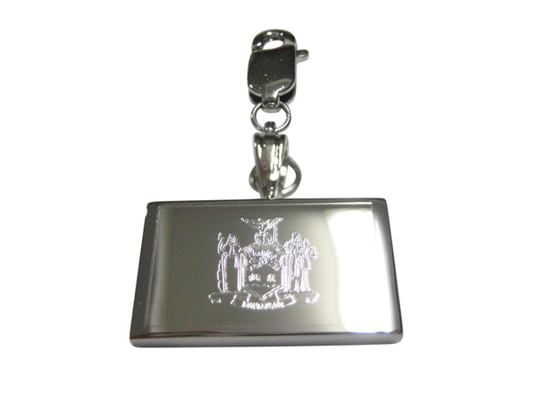Silver Toned Etched New York State Flag Pendant Zipper Pull Charm