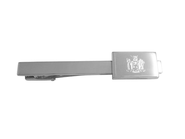 Silver Toned Etched New York State Flag Square Tie Clip