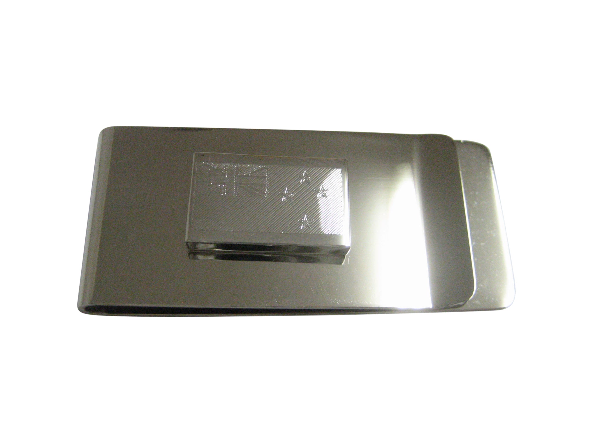 Silver Toned Etched New Zealand Flag Pendant Money Clip