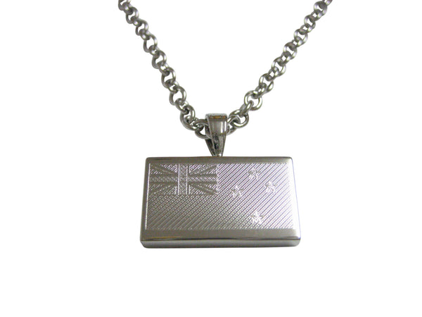 Silver Toned Etched New Zealand Flag Pendant Necklace