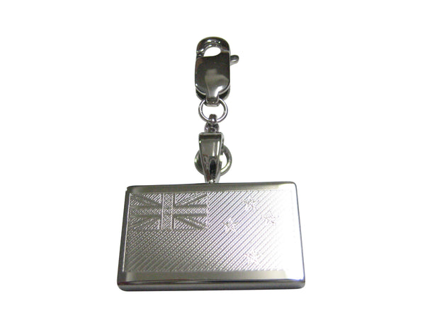 Silver Toned Etched New Zealand Flag Pendant Zipper Pull Charm