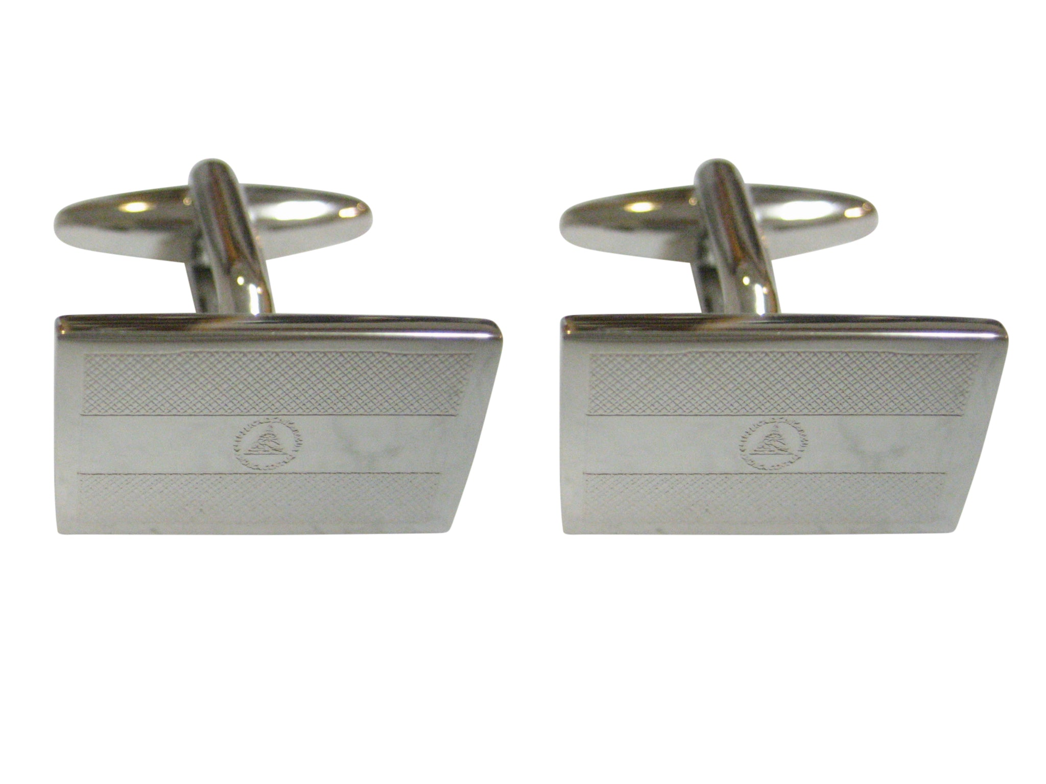 Silver Toned Etched Nicaragua Flag Cufflinks
