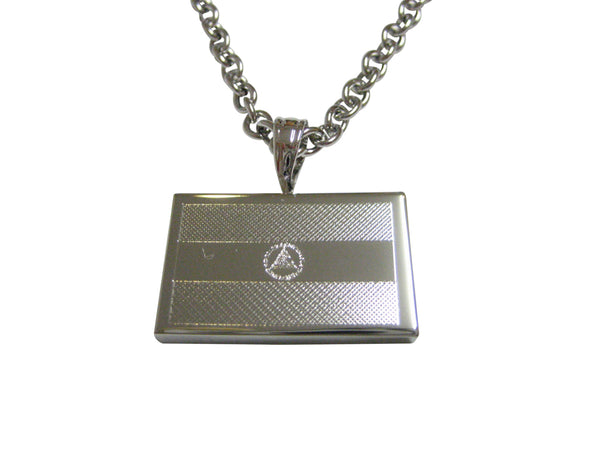 Silver Toned Etched Nicaragua Flag Pendant Necklace